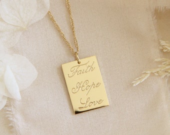 Faith Hope Love Necklace, 1 Corinthians 13:13 Necklace, Christian Faith Jewelry Gift, Scripture Engraved Necklace, Christian Bible Jewelry