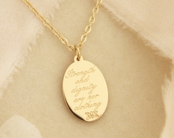 Proverbs 31:25 Necklace, Strength and Dignity are Her Clothing, Christian Jewelry Gift, Scripture Necklace, Faith Jewelry, Proverbs Woman