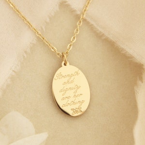 Proverbs 31:25 Necklace, Strength and Dignity are Her Clothing, Christian Jewelry Gift, Scripture Necklace, Faith Jewelry, Proverbs Woman
