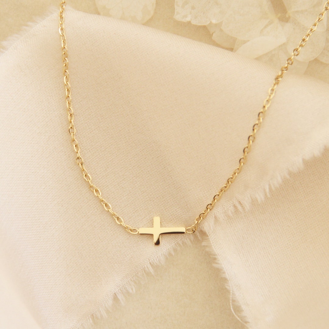 Plain Sideways Cross Pendant w/ Chain Necklace in .925 Sterling Silver