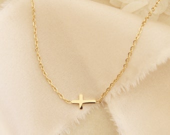 Sideways Cross Necklace, Christian Cross Necklace, Jesus Necklace, Christian Faith Jewelry, Christian Gift, Gold Cross Silver Cross Necklace