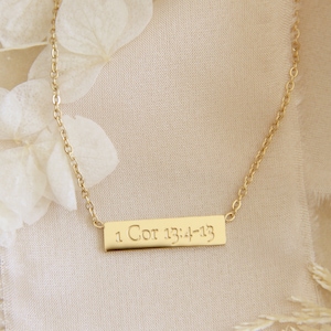 1 Corinthians 13:4-13 Love Bar Necklace, Christian Faith Jewelry Gift, Scripture Necklace, Engraved Necklace, Christian Jewelry
