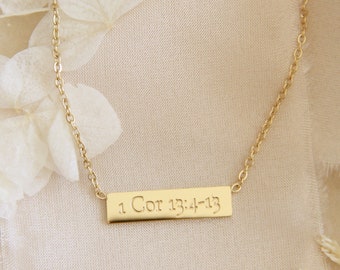 1 Corinthians 13:4-13 Love Bar Necklace, Christian Faith Jewelry Gift, Scripture Necklace, Engraved Necklace, Christian Jewelry