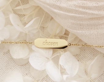 Chosen Bracelet, Chosen Bar Bracelet, Ephesians 1:4, Christian Faith Jewelry Gift, Scripture Bracelet, Bible Verse Engraved Bar Bracelet