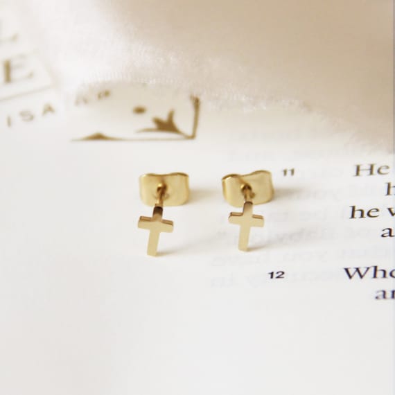 Tiny Cross Stud Earrings, Cross Jewelry, Christian Jewelry Earrings, Dainty Everyday Cross Studs, Gold Cross Earrings, Silver Cross Earrings