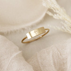 Cross Bar Ring, Dainty Cross Ring, Christian Jewelry Gift, Tiny Gold Cross Ring, Faith Jewelry, Christian Gift, Jesus Jewelry, Cross Ring