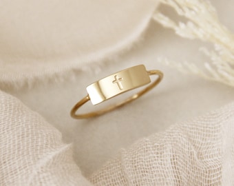 Cross Bar Ring, Dainty Cross Ring, Christian Jewelry Gift, Tiny Gold Cross Ring, Faith Jewelry, Christian Gift, Jesus Jewelry, Cross Ring