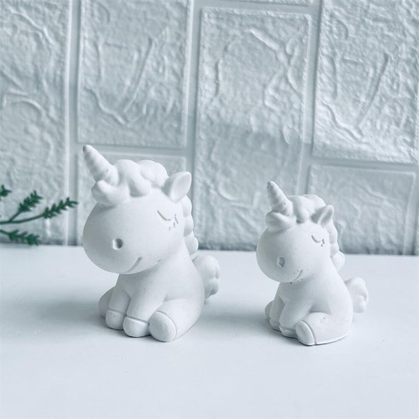 Moule en silicone 3D Cute Unicorn, moules en béton Animal Unicorn, moules à bougies, résine, jesmonite, minimaliste, moule de coulée, décoration de bureau