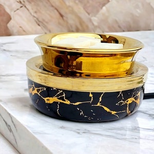 Electric Wax Melt Burner Home Decor Candle Warmer Black Wax Melt Burner Ceramic Wax Warmer Gold Gift For Her Home Fragrance Wax Melt Warmer