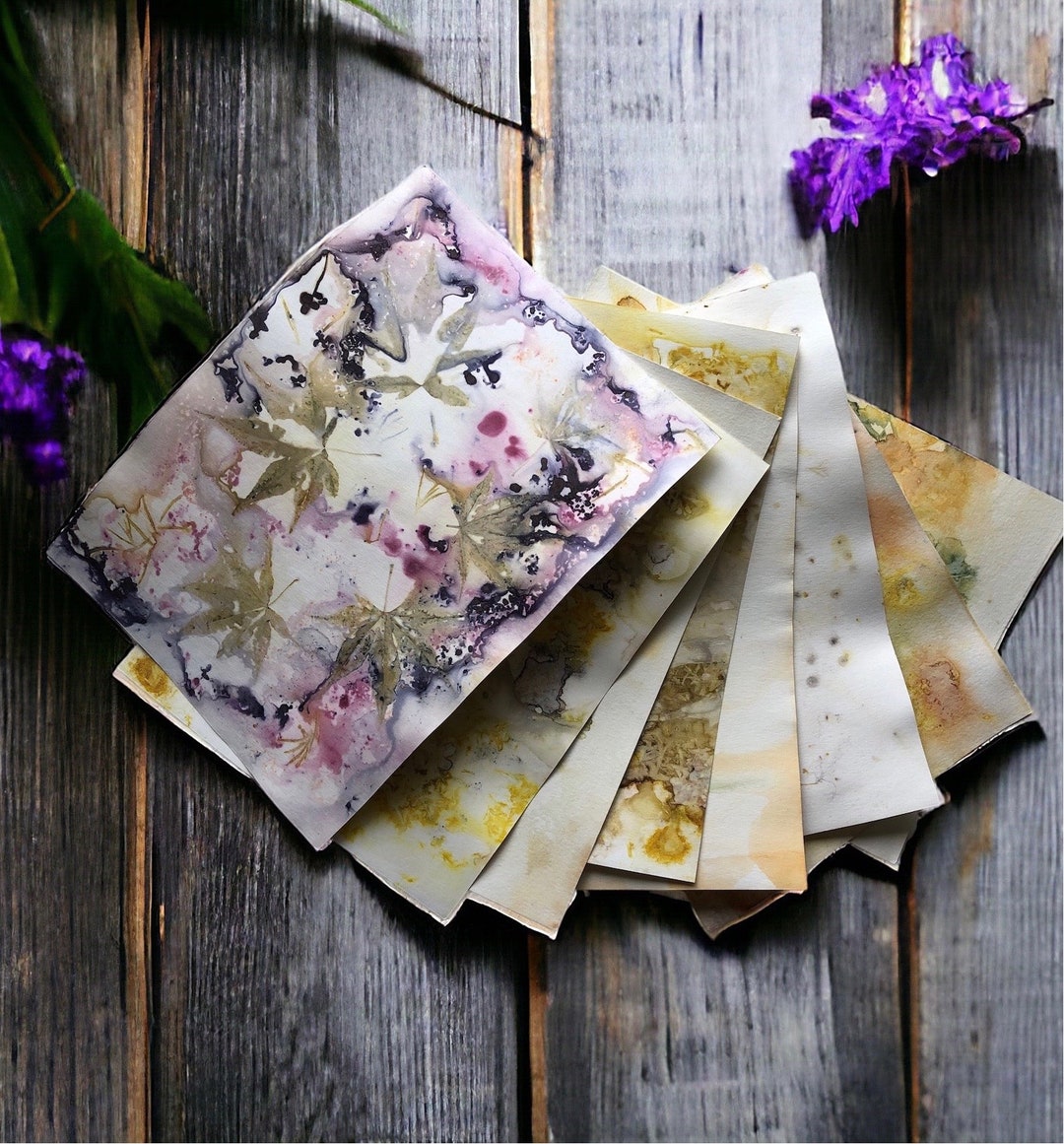 Botanical Dye Eco Print Decorative Paper 8 Sheets for Junk Journals