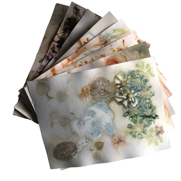 Decorative Paper Made With Plant Dye - Eco Prints - 8 sheets for junk journals, collage making, mixed media art projects, etc.