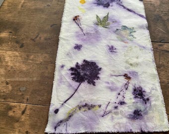 Rustic Cream Natural Dye Eco-Printed Chabu Tea Table Runner — 11.75" x 24”