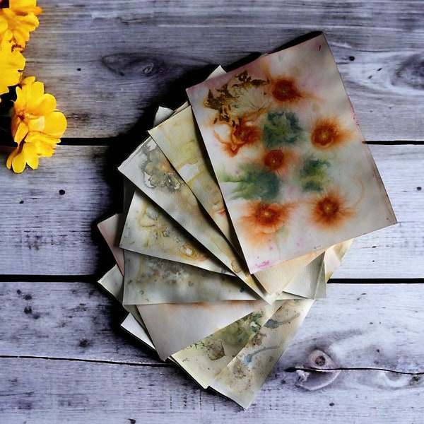 Decorative Paper Made With Plant Dye - Eco Prints - 8 sheets for junk journals, collage making, mixed media art projects, etc.