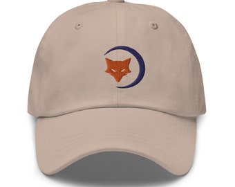 Fox Crescent Moon Embroidered Baseball Cap Cotton Adjustable Dad Hat Multiple Colors
