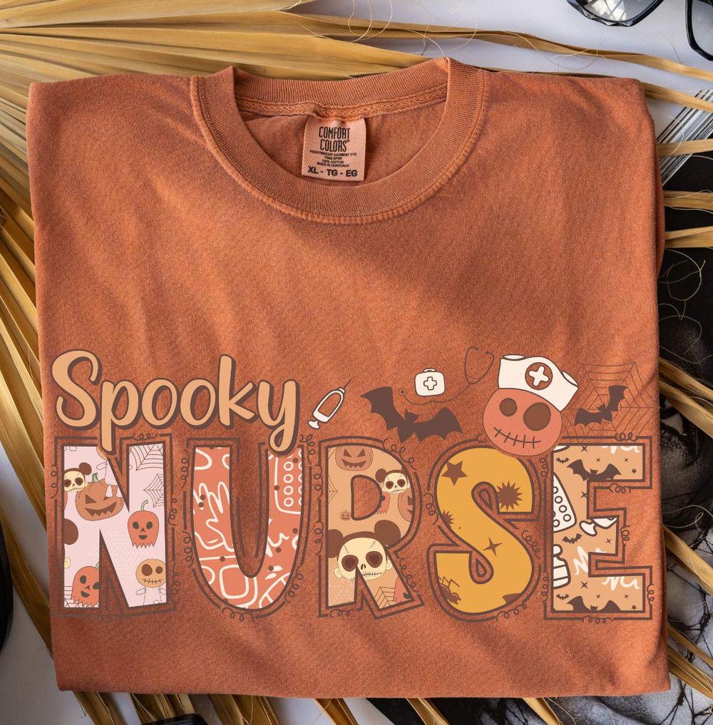 Spooky Nurse Halloween Tee, Ghost Nursing Shirt, Scary Season Nurse Gift, Halloween Costume Shirt, Nursing Student Gift, Unisex Garment-Dyed Halloween 2025