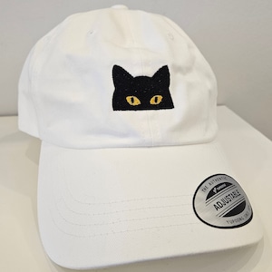Black Cat Lover Gift for Cat Mom Hat for Her Embroidered Peeking Cat Baseball Cap Cat Lover Hat