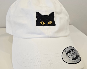 Black Cat Lover Gift for Cat Mom Hat for Her Embroidered Peeking Cat Baseball Cap Cat Lover Hat