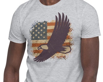 Retro 4th of July Shirt Vintage Eagle Graphic Tee American Flag Summer T-Shirt Distressed USA Shirt Gift for Him
