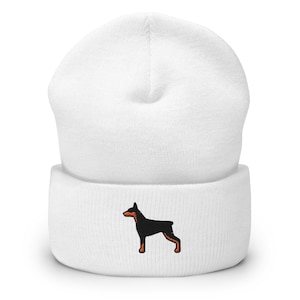Doberman Dog Embroidered Beanie Dog Cuffed Hat Winter Gift