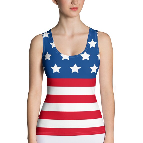 American Flag Tank Top For Women – Patriotic Sleeveless Shirt, 4th Of July, Red White Blue