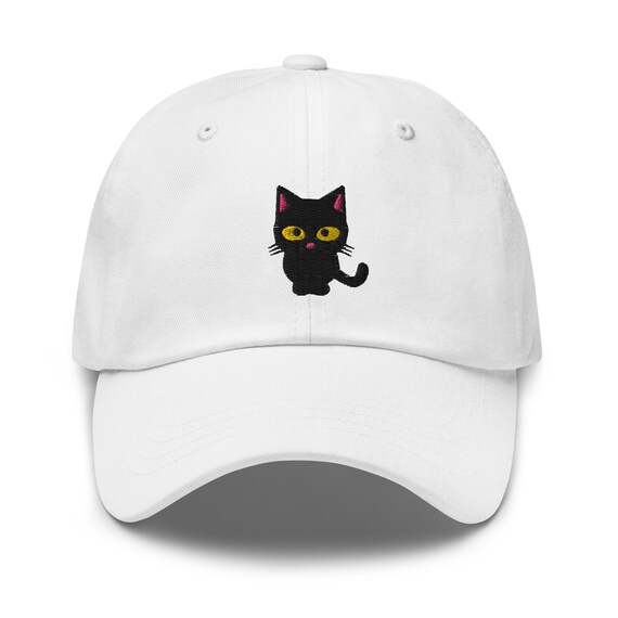 Embroidered Cat Dad Hat - Adjustable Cotton Baseball Cap In Black