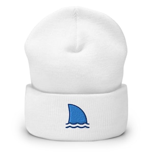 Fin Embroidered Beanie Shark Cuffed Hat Winter Gift