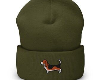 Basset Hound Dog Embroidered Beanie Dog Cuffed Hat Winter Gift