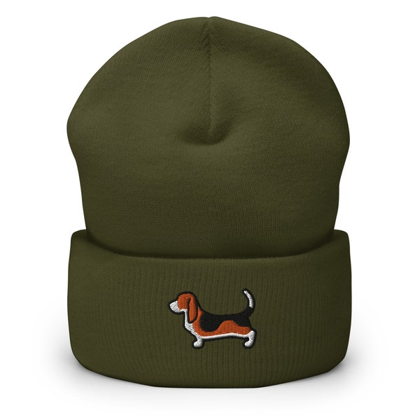 Basset Hound Dog Embroidered Beanie Dog Cuffed Hat Winter Gift