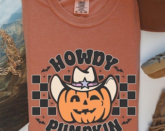 Howdy Pumpkin Shirt Western Fall T-Shirt Cowhide Pumpkin Tee Coquette Bow Fall Shirt Country Girl Autumn Halloween Graphic Tee for Women