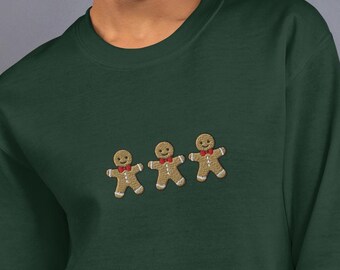Moletom bordado de bonecos de gengibre, gola redonda de Natal, presentes aconchegantes para o feriado, roupa de dormir, biscoitos de Natal, bordado