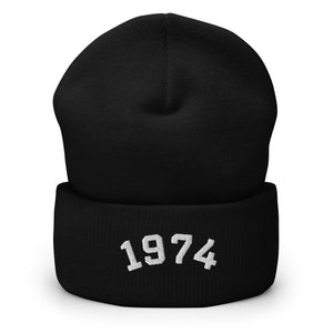 50th Birthday Gift, 1974 Embroidered Cuffed Beanie, Vintage 1974 Hat, 50th Birthday Beanie, Born in 1974 Birthday Hat