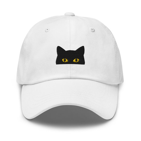 Peeking Black Cat Embroidered Baseball Cap Cotton Adjustable Dad Hat Multiple Colors Gift For Cat Mom Hat