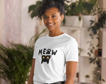 Camiseta unisex Cat Meow, camiseta para amantes de los gatos, camiseta con estampado de gato, regalo para amantes de los gatos