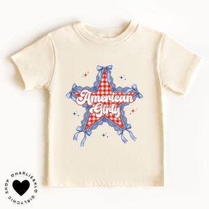 American Girly Coquette 4th of July Girl T-Shirt for Independence Day Tee for Women Red White Blue Patriotic Tee Girls Fourth of July Shirt