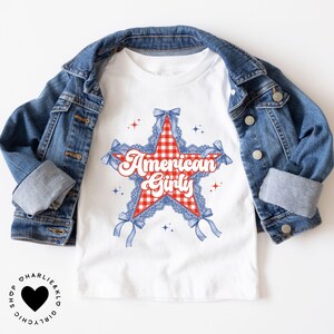 American Girly Coquette 4th of July Girl T-Shirt for Independence Day Tee for Women Red White Blue Patriotic Tee Girls Fourth of July Shirt