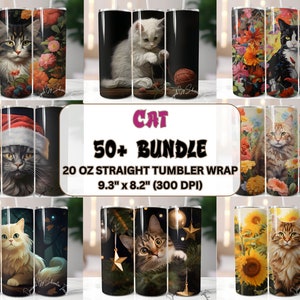 50 + Cat Lover Tumbler Wrap Bundle, 20 oz Skinny Straight Tumbler, Cat Sublimation Bundle, Cat PNG Bundle, Digital Download, Design Bundle