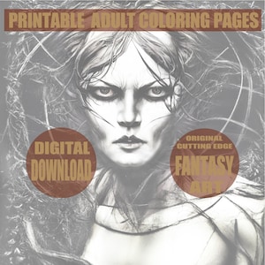 Adult Coloring Page/Fantasy Art/Elven Warrior/Digital Coloring Page/Downloadable Grayscale Illustration/World of Warcraft/Lord of the Rings