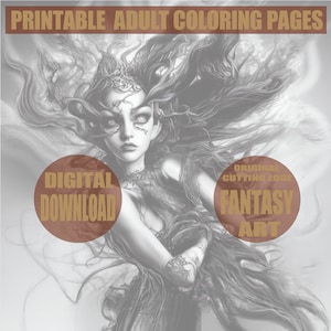 Adult Coloring Page/Fantasy Art/Dance Warrior/Digital Coloring Page/Downloadable Grayscale Illustration/World of Warcraft/Lord of the Rings