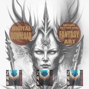 Adult Coloring Page/ Fantasy Art/Warrior Elf/Digital Coloring Page/Downloadable Grayscale Illustration/World of Warcraft/Lord of the Rings