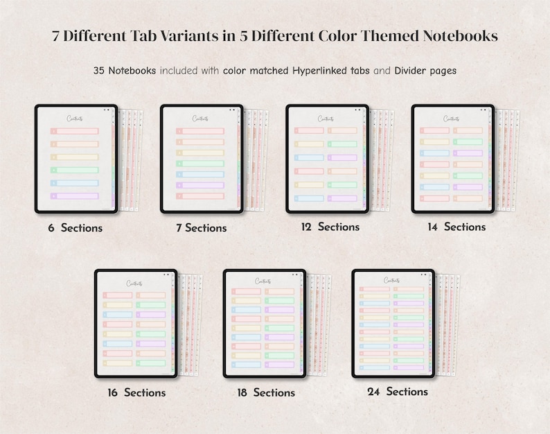 Digital Notebook Bundle - 6, 7, 12, 14, 16, 18, 24 Tabs, Goodnotes Notability Templates, Hyperlinked notebook for iPad and Android tablets. image 2