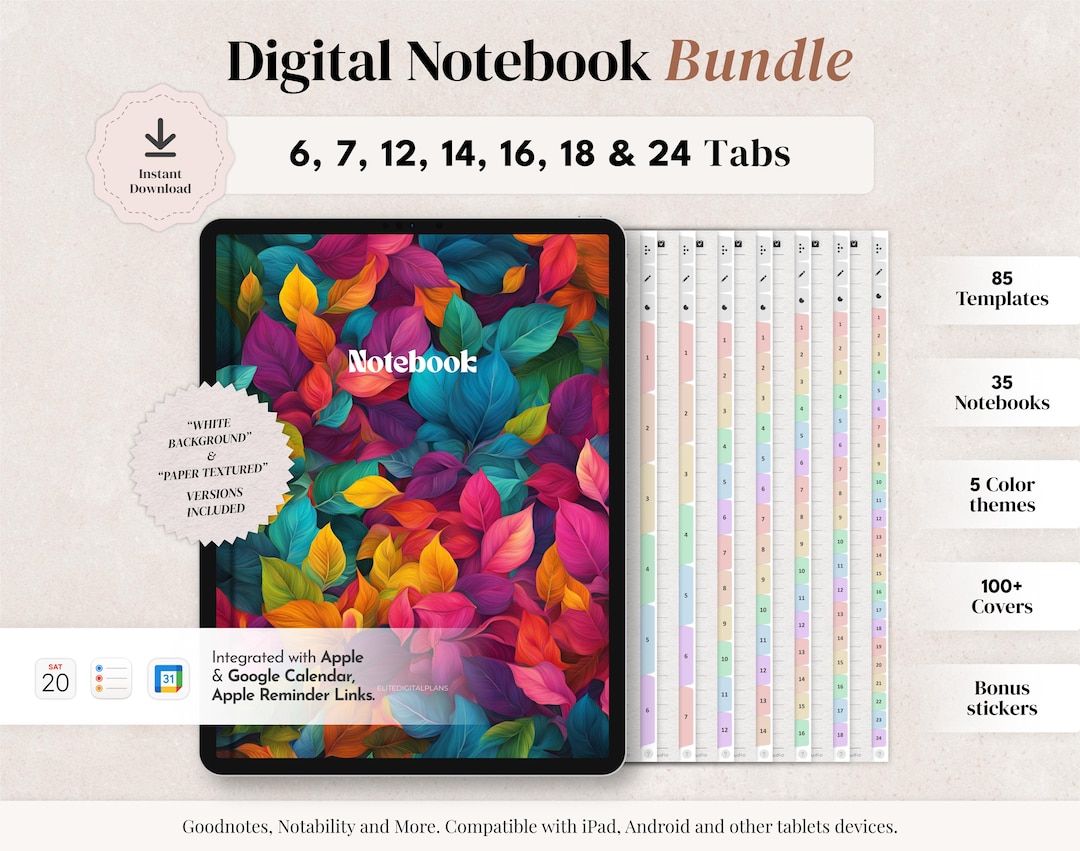 Digital Notebook Bundle - 6, 7, 12, 14, 16, 18, 24 Tabs, Goodnotes ...