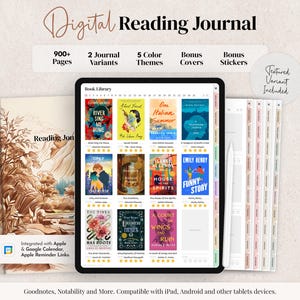 Diario di lettura digitale, Biblioteca di libri, Recensioni di libri, Tracker di lettura, Registri, Diario di lettura per iPad, Android, Goodnotes, Notability.