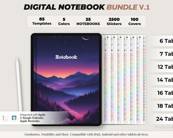 Digital Notebook, Digital Notes, Student notebook, Journal, Notability template, goodnotes template, iPad Notebook - Notebook Bundle V1