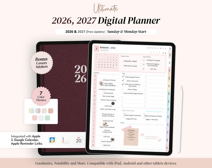 2026, 2027 digital planner | Aesthetic Goodnotes, Notability, iPad & Android planner | Daily Weekly Monthly, Minimalist digital planner