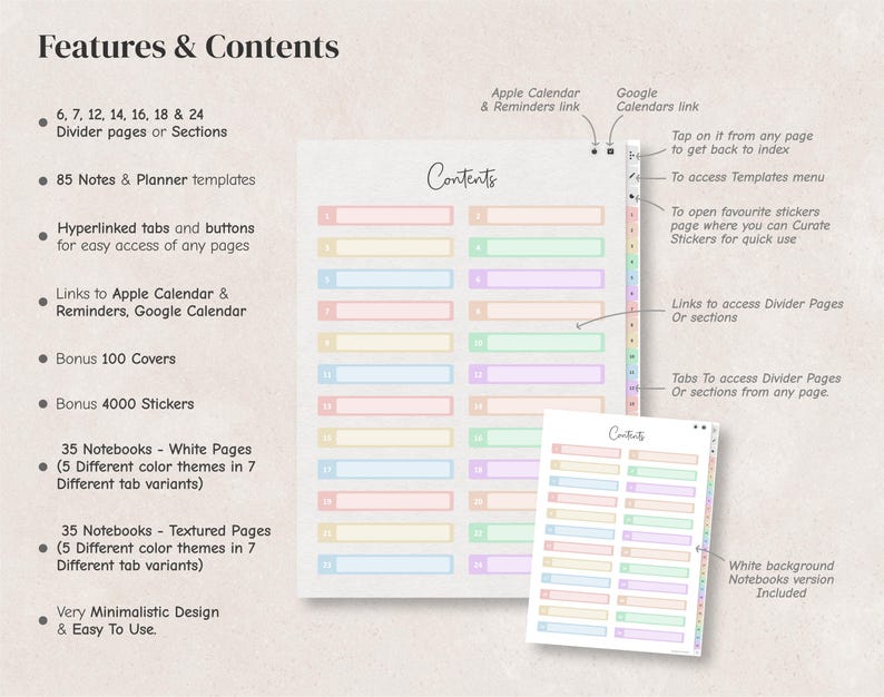 Digital Notebook Bundle - 6, 7, 12, 14, 16, 18, 24 Tabs, Goodnotes Notability Templates, Hyperlinked notebook for iPad and Android tablets. image 3