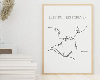 Couples Line Drawing, Lovers Print, Abstract couple art, Sensual wall art, Romantic couple art, Printable wall art, Couples Valentine gift