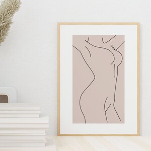 Dessin au trait féminin, Art mural imprimable, Art de la figure féminine, Dessin au trait femme nue, Art mural positif pour le corps, Impression murale numérique femme nue