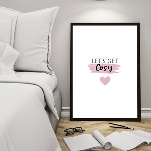 Guest room wall art, let&#39;s get cosy print, wall decor, digital download, printable wall art, bedroom decor