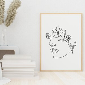 Minimalist line art, Line drawing print, Line art printable, One line art print, Face drawing, Feminine wall art, Continuous line wall art