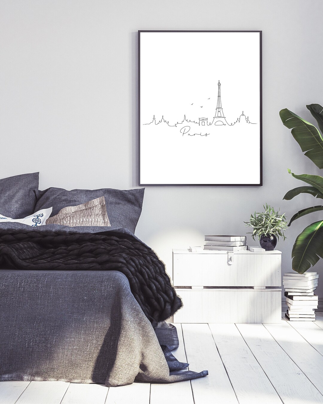 Paris Cityscape, Paris Skyline Printable Art, Bedroom Wall Decor. Paris ...
